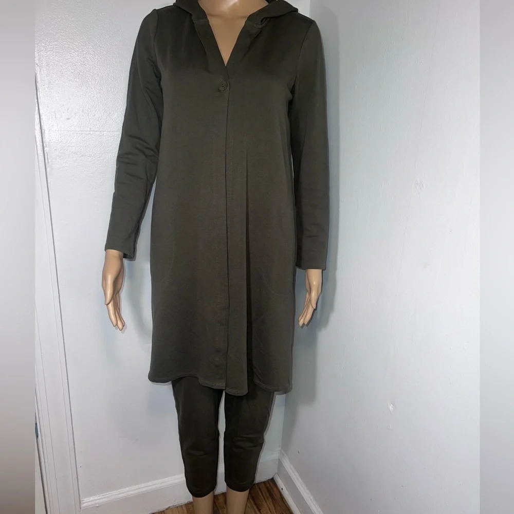 Pure Jill, XS-P oversized 2 piece, long sleeve hooded‎ shacket, matching capri - Picture 11 of 13